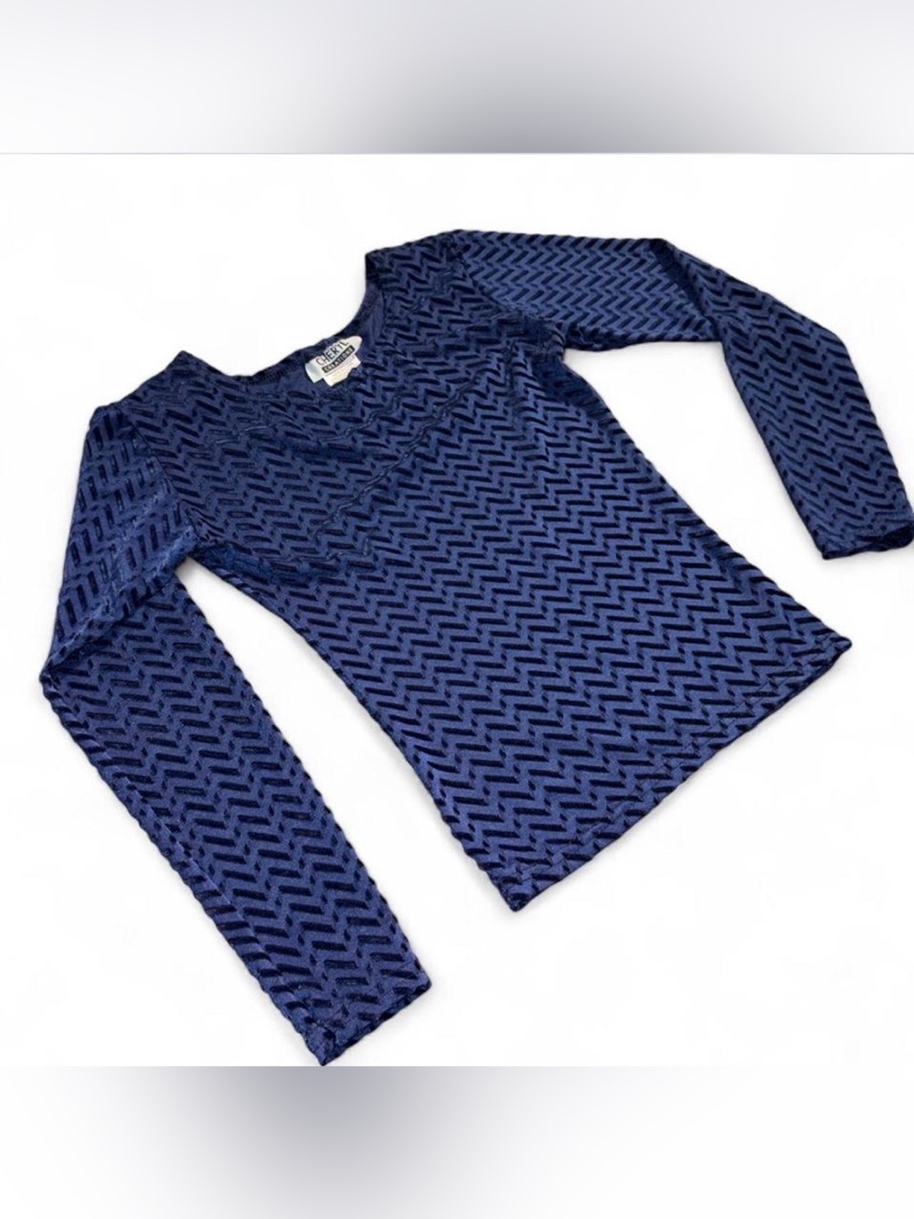 Cheryl Creations Chevron-Textured Navy Long Sleeve Knit Top